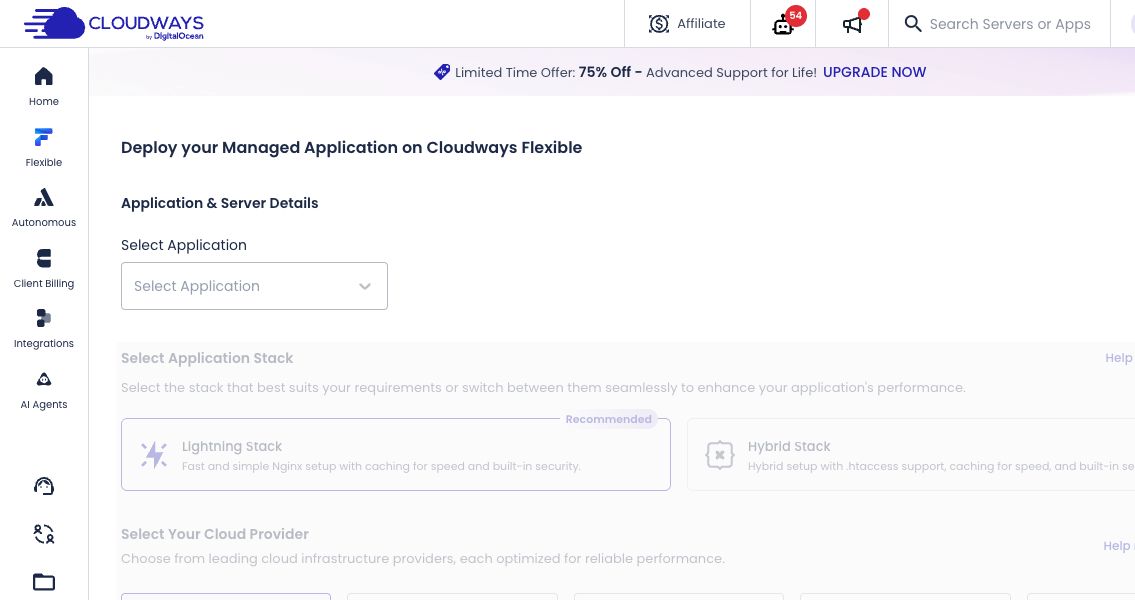 步驟 1：進入 Cloudways Flexible 的新增伺服器設定頁