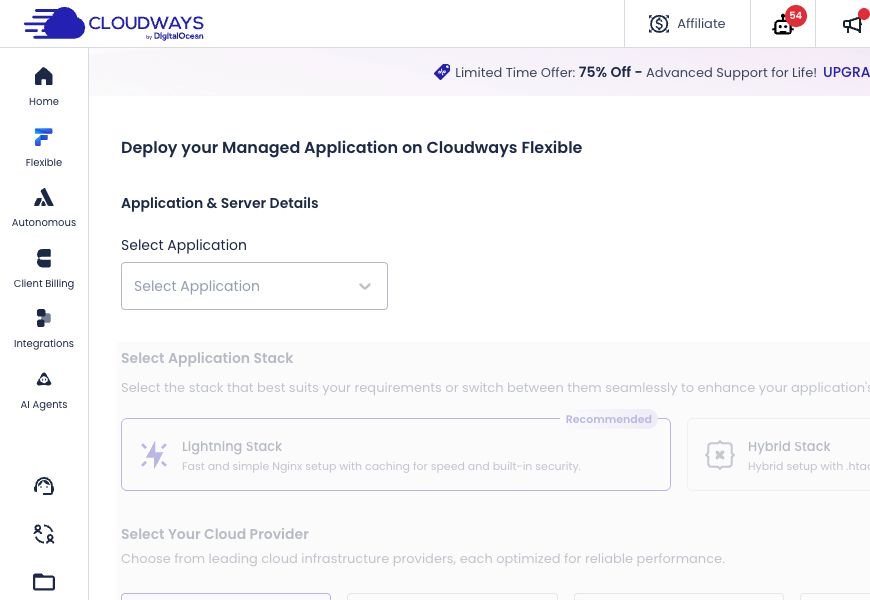 步驟 1：進入 Cloudways 新增應用程式頁面