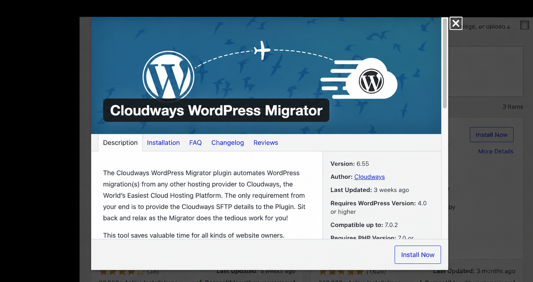 步驟 3：核對 Migrator 外掛資料，管理列及側欄已遮蔽