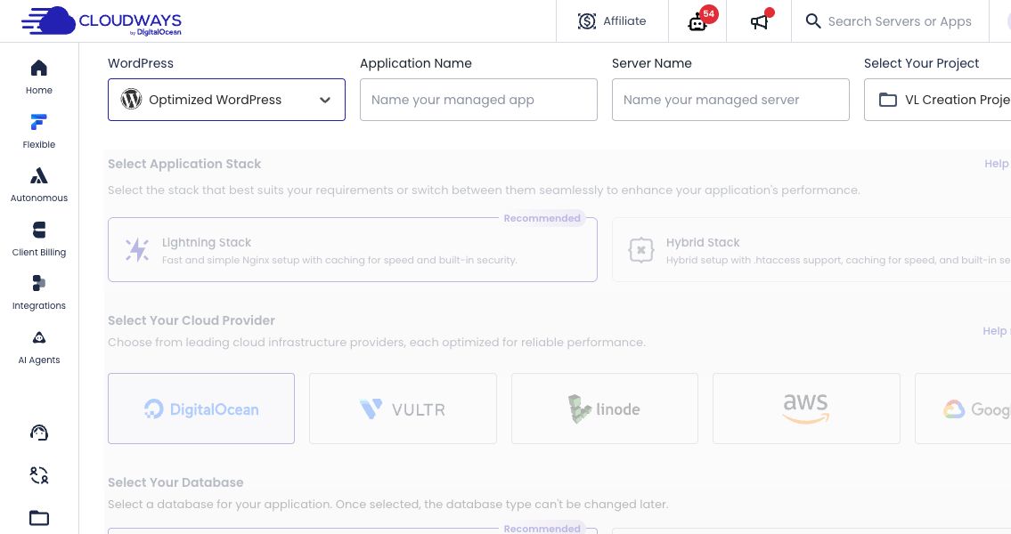 步驟 4：選擇 DigitalOcean、Vultr、Linode、AWS 或 Google Cloud